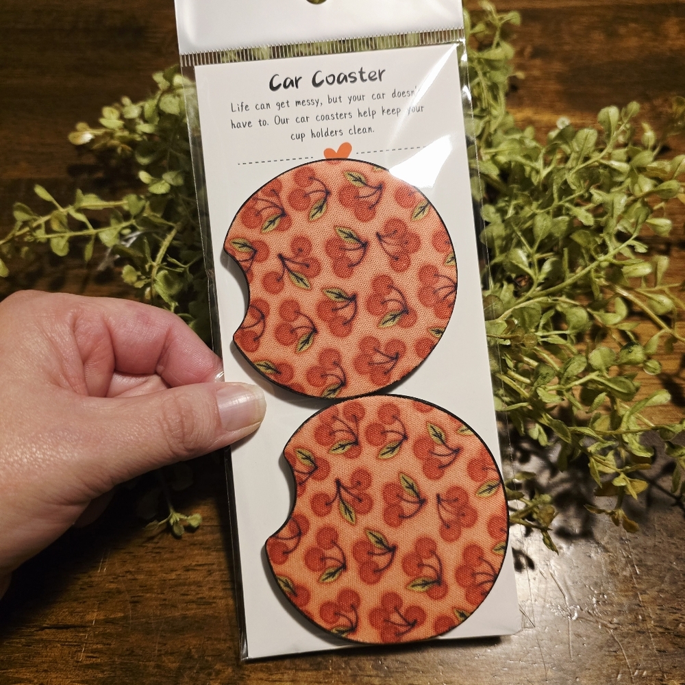 Floral Car Coaster Set - Red and Green